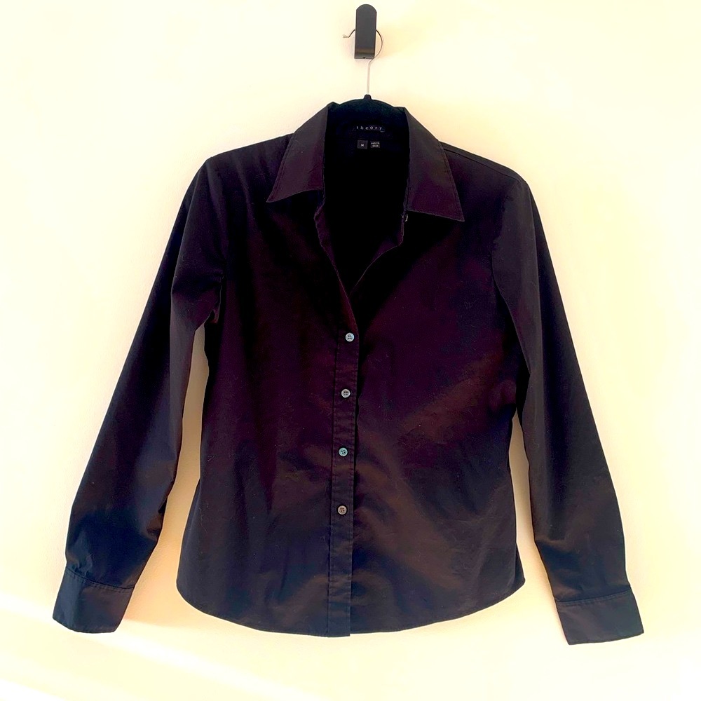 Theory Black Button Down Shirt Cotton Size M